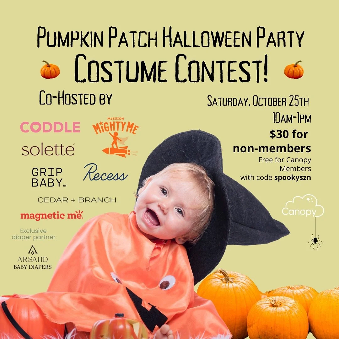 Join us for our Pumpkin Patch Halloween Party at Canopy on Saturday, Oct 25 | 10AM&ndash;1PM 🎈
⠀
Expect fun family activities, snacks &amp; treats (no tricks!), and festive goodie bags from our amazing co-hosts 🎁
⠀
🍪 Bites by @__solette__ &amp; @m