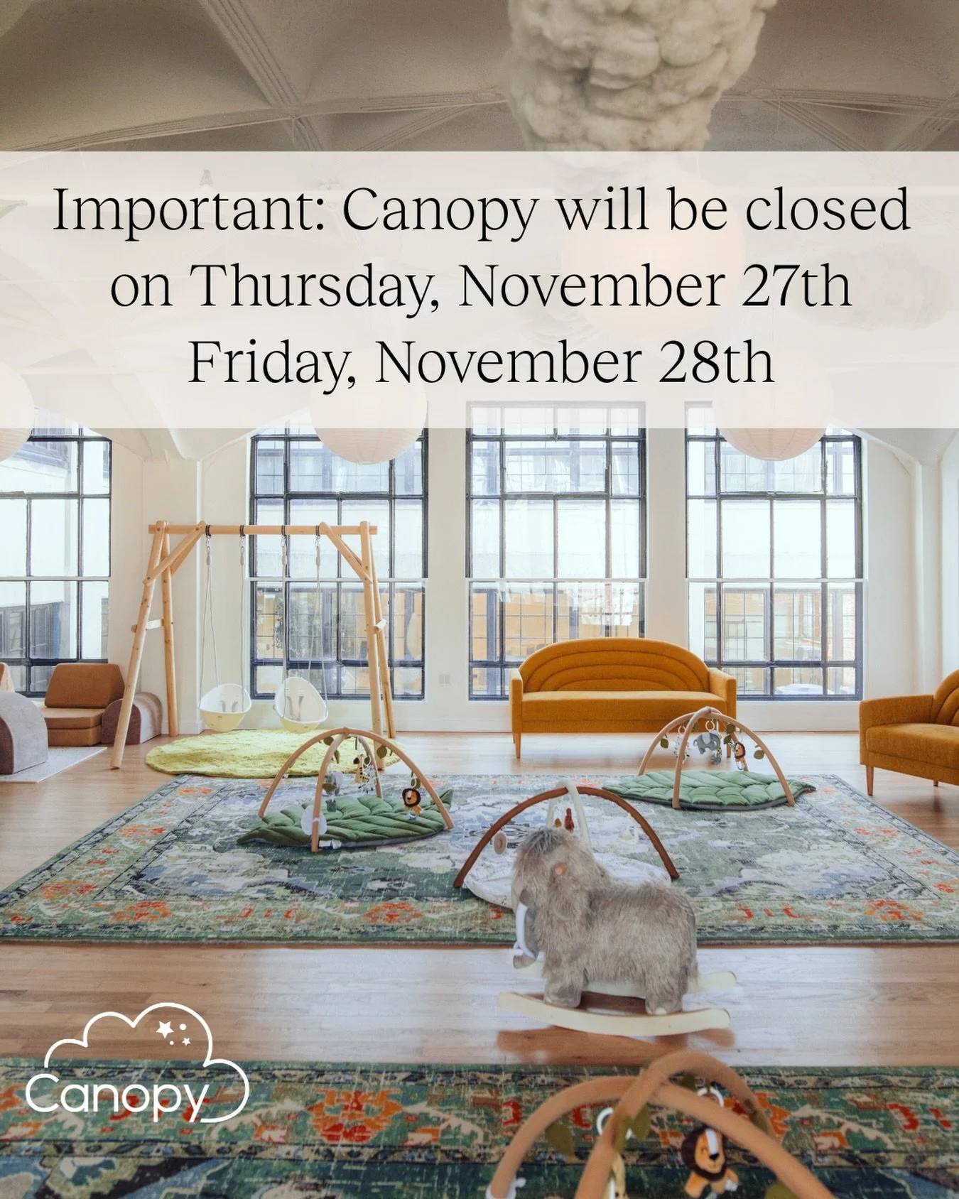 Important update 🧡
⠀
Holiday hours:
&bull; Thanksgiving: closed
&bull; Black Friday: closed
&bull; Sat, Nov 29: open at 9am (normal hours) 🙌