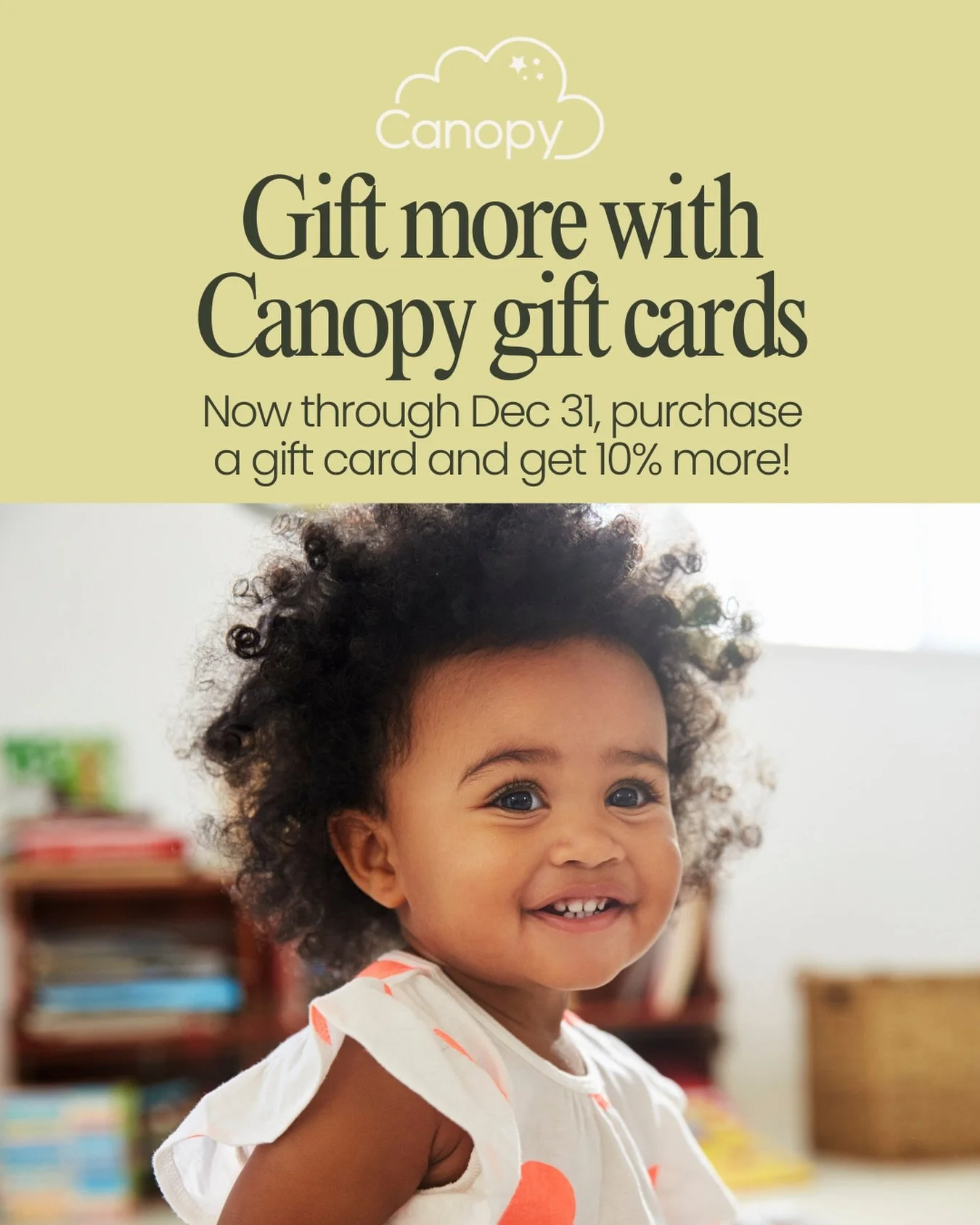 Last minute gift, No Shipping Required 🎁
⠀
Need a gift fast? Grab a Canopy digital gift card or snag class/play packs online: instant delivery, zero shipping, maximum smiles. Perfect for grandparents-in-town or nanny-share pals. 🙌