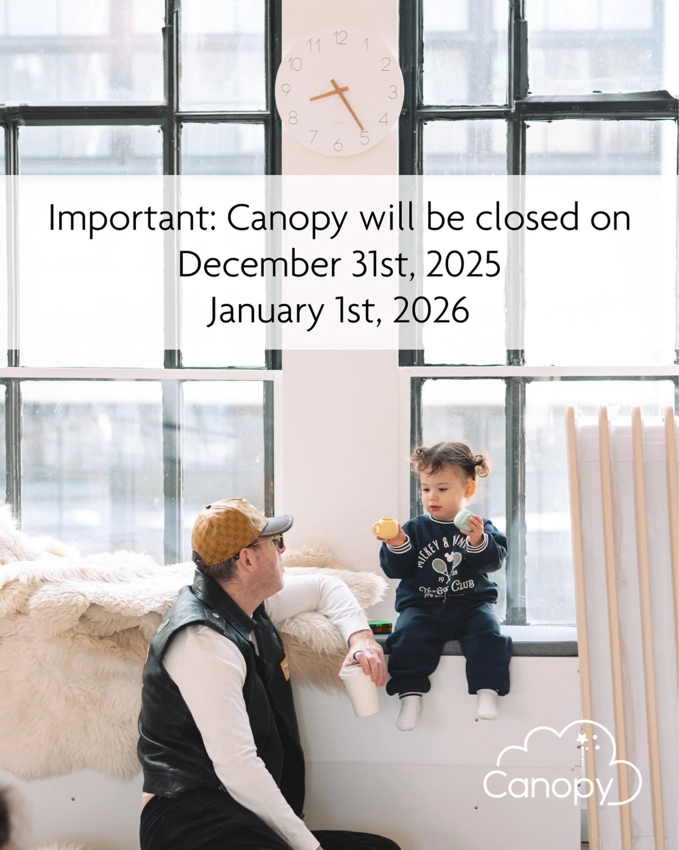 🙌 Heads up, friends! The Canopy will be CLOSED Wed, Dec 31 and Thu, Jan 1. We&rsquo;re back OPEN Fri, Jan 2 from 9am-6pm.
⠀
Enjoy the countdown and we&rsquo;ll see you in the new year for warm coffee, cozy play, and fresh starts. ✨