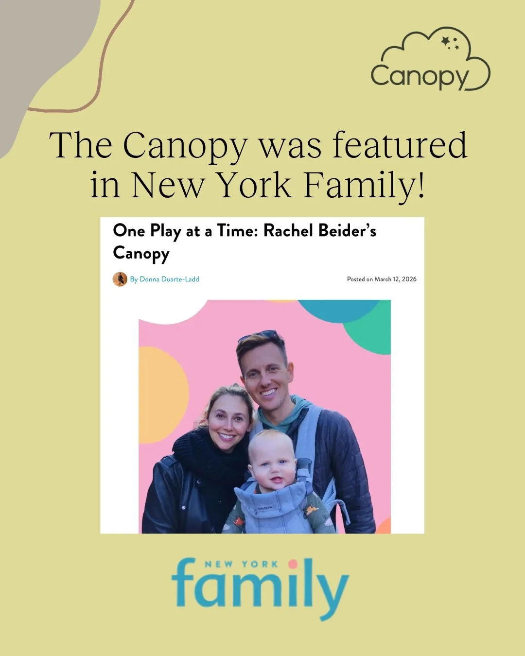 We&rsquo;re honored to be featured in New York Family @newyorkfamily 🤍
⠀
In &ldquo;One Play at a Time: Rachel Beider&rsquo;s Canopy&rdquo;, founder Rachel Beider shares the story behind creating The Canopy - a space where babies and toddlers can exp