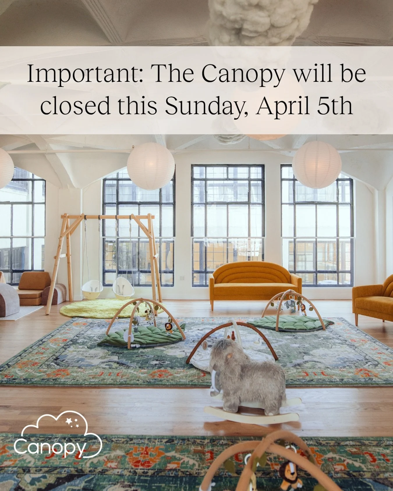 Friendly reminder 🤍🐣
The Canopy will be closed this Sunday, April 5th in observance of Easter.
We&rsquo;ll be back to our regular hours on Monday (9 AM - 6 PM) and can&rsquo;t wait to welcome you back into the space ✨
⠀
Can&rsquo;t wait to see you 