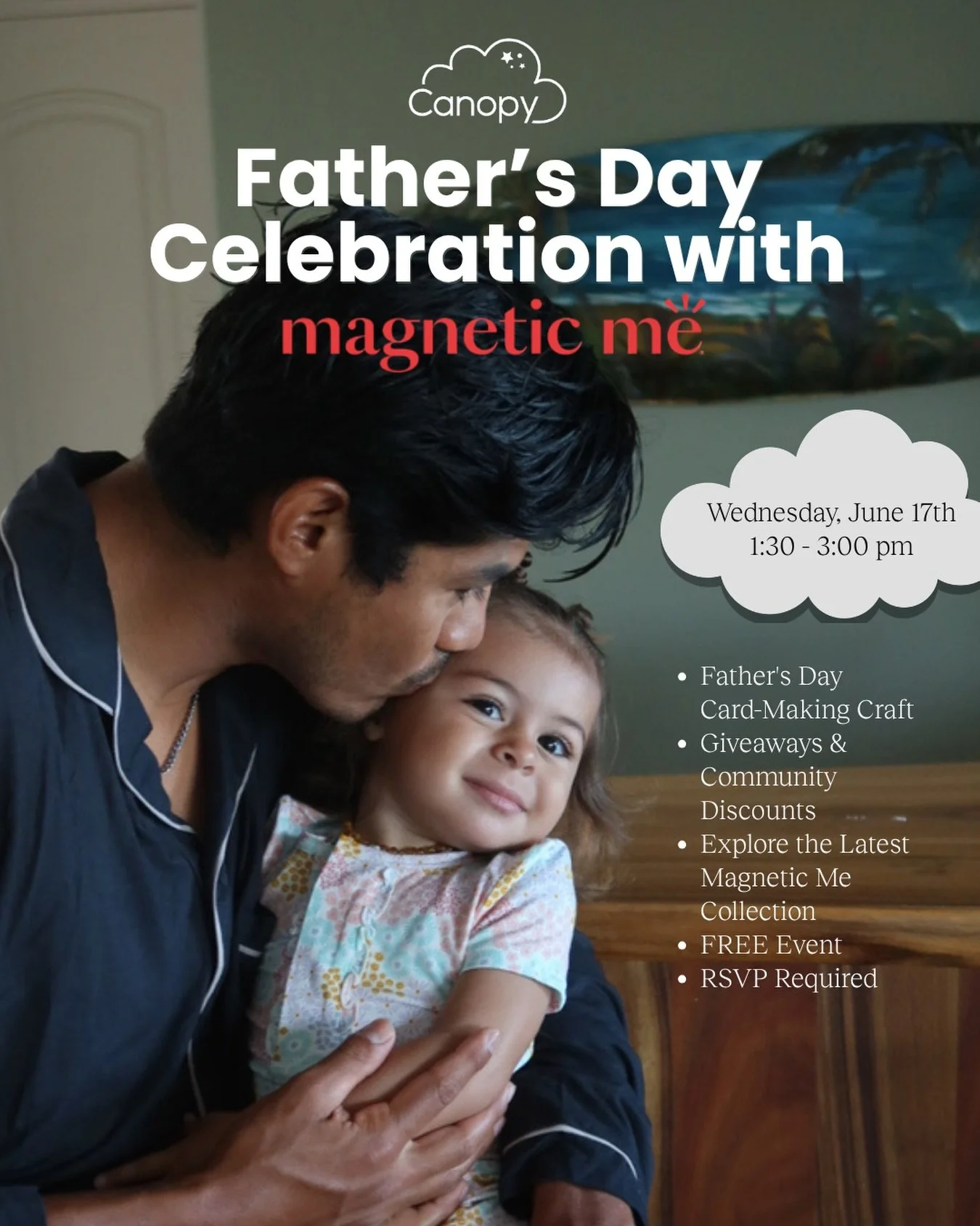 Join us on June 17 from 1:30&ndash;3:00 PM for a special Father&rsquo;s Day pop-up with our friends at @magneticme ✨
Enjoy:
💙 A Father&rsquo;s Day card-making craft for little ones
🎁 Community discount cards, dribble bibs &amp; summer sunhat giveaw