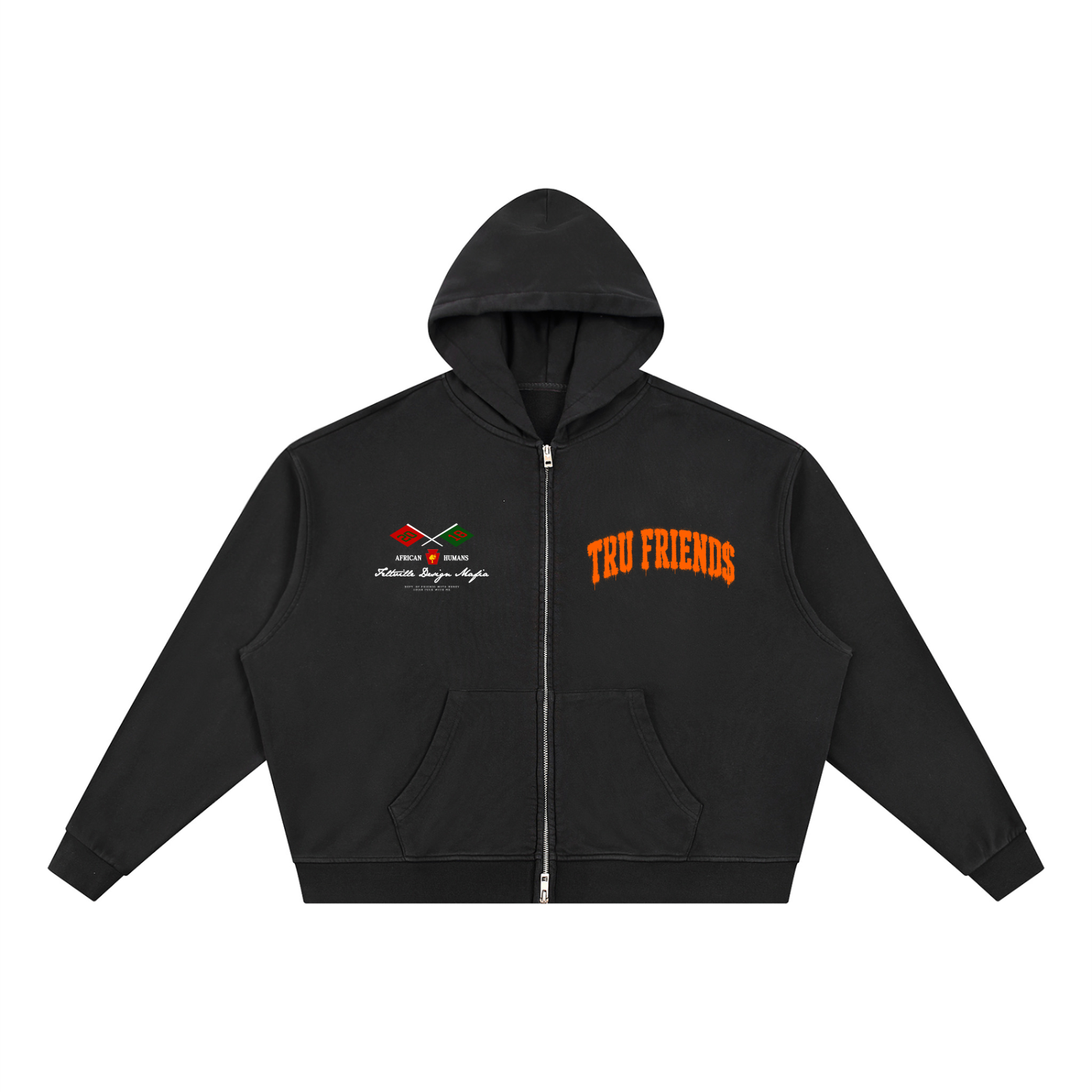 TRU FRIENDS Vintage Wash Full Zip Boxy Hoodie