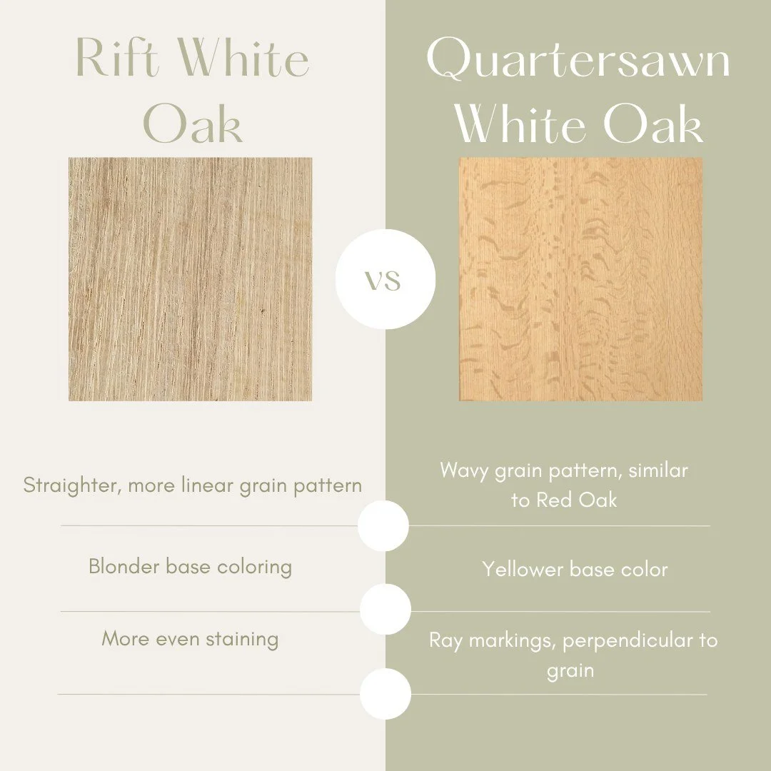 Not all White Oak looks the same. 🌳

One of the most common questions I get is, "Why do these White Oak samples look so different?"

The answer usually comes down to how the log was cut.

➡️ Quarter-Sawn White Oak
&bull; Bold ray fleck pat