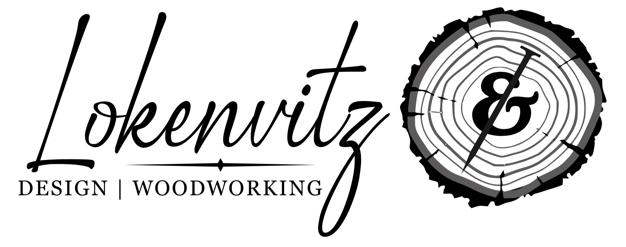 A black and white line drawing of a tree ring cross-section with a clock hand indicating the time at approximately 2:10.