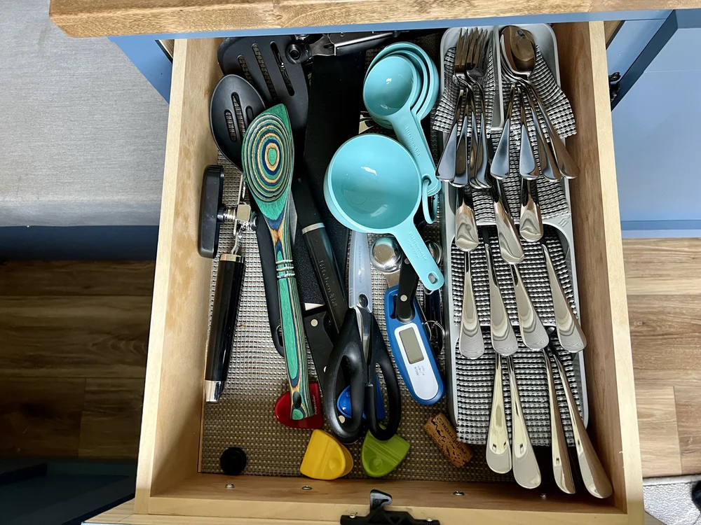  Cutlery drawer in the kitchen of our van camper 