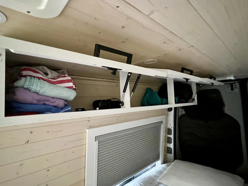  Towels in upper cabinets in van camper 