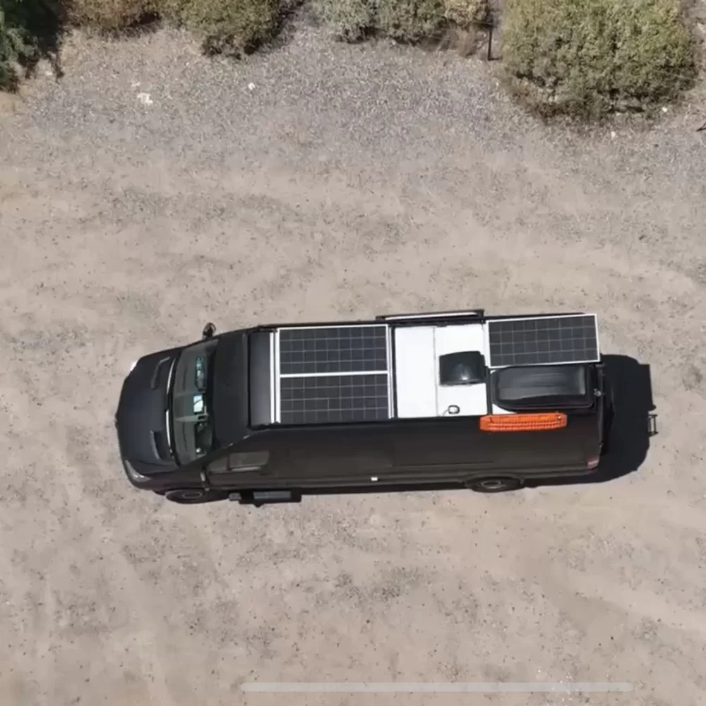 Solar panels mounted to a roof rack