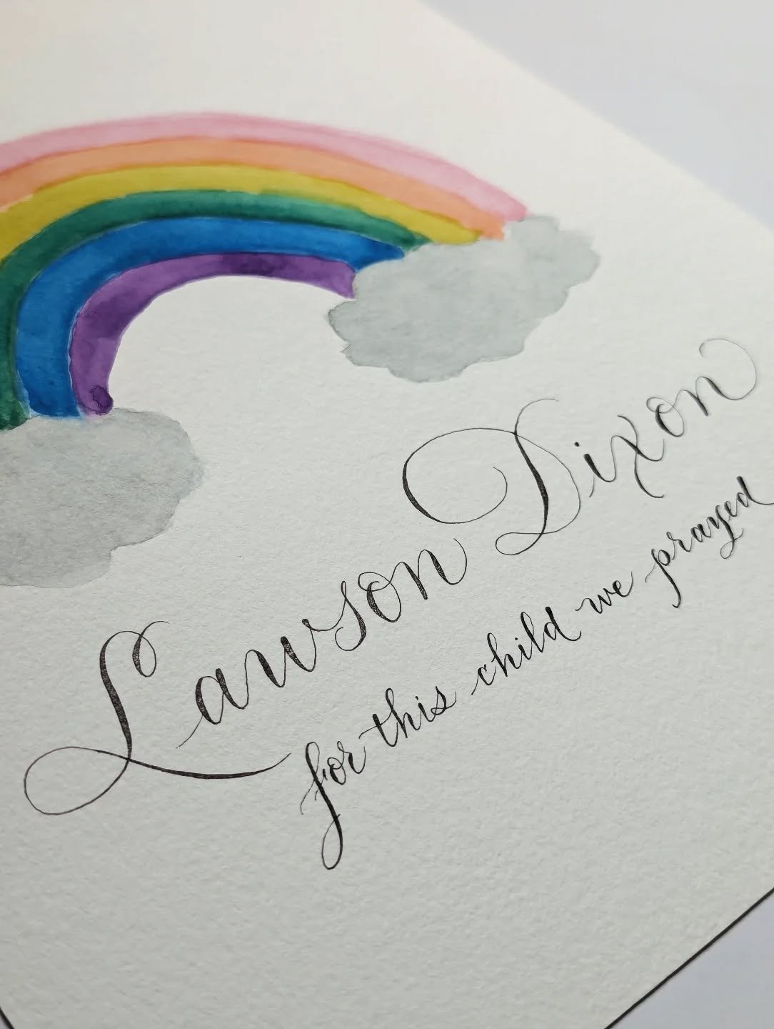 A piece from earlier this fall 🩵 
I love creating little pieces for the babies! 

#jennifercalligrapher #babygift #pointedpencalligraphy