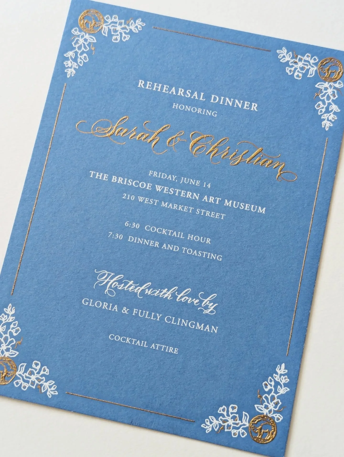 Rehearsal Dinner invitation, with "spot calligraphy" ✨ 

Love this engraved piece, with corner art by Alex @alexleighfranklin and thoughtfully put together by stationer Julie @aperfectpair_sa !!

#jennifercalligrapher #weddingcalligrapher #