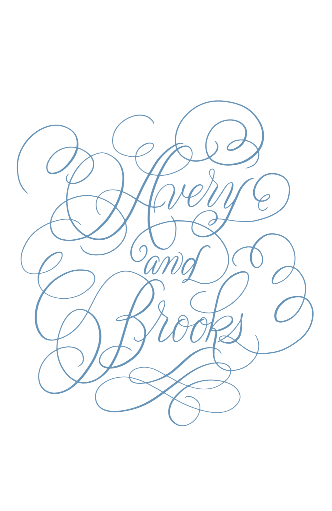 Elegant script text reading "Avery and Brooks" with decorative swirls surrounding the text.