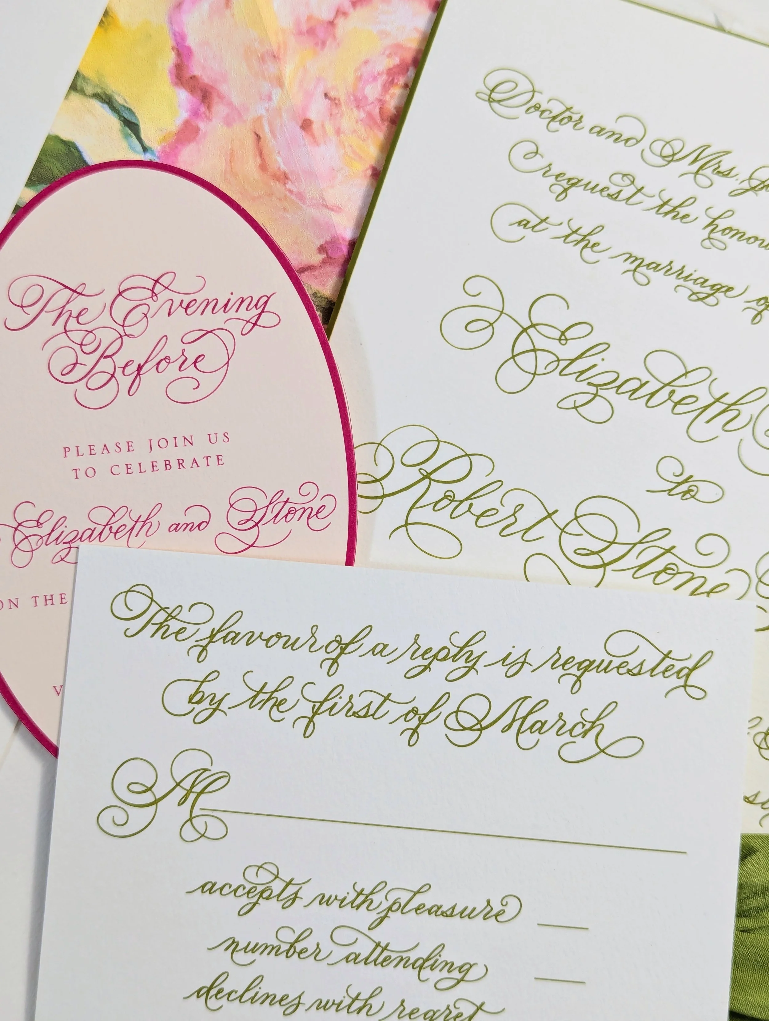 wedding invitation suite in full calligraphy
