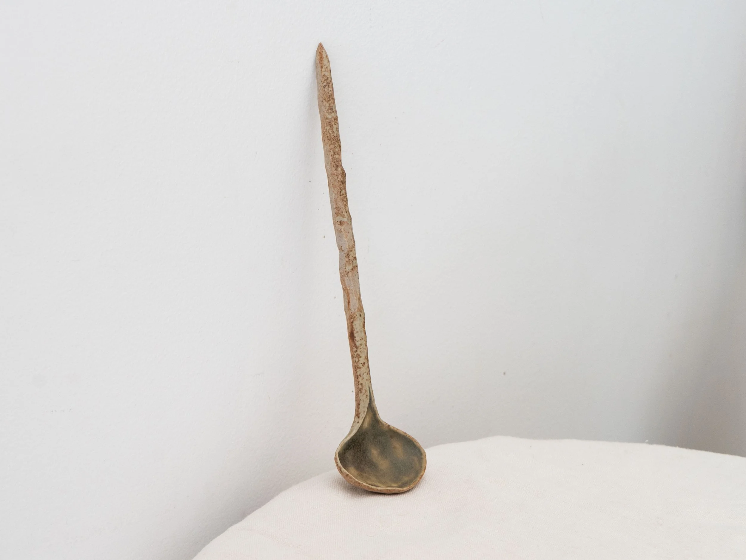 Small rustic stoneware green spoon by A Galaricha