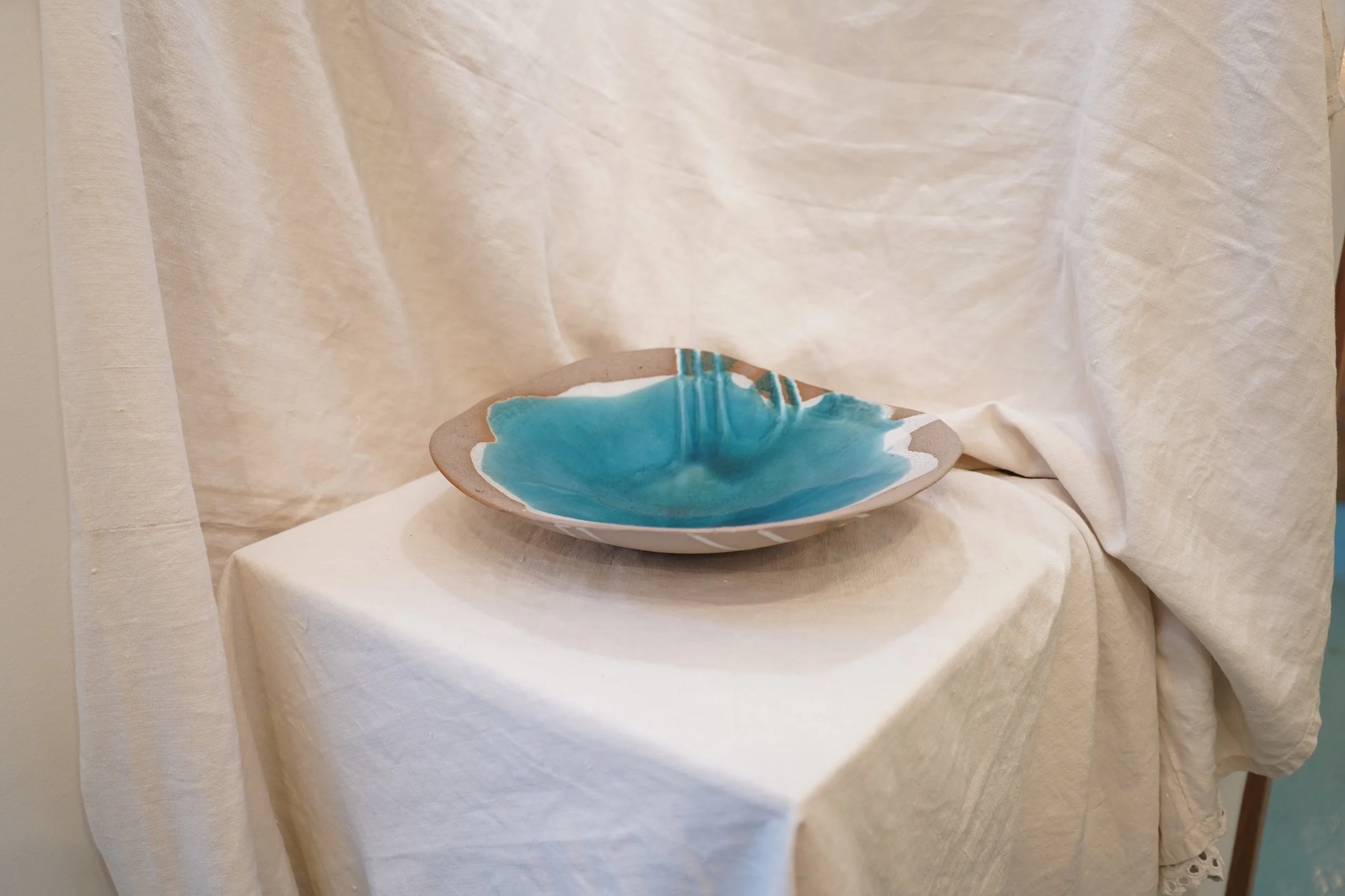 Blue and beige, large stoneware bowl by Anabela Camelo