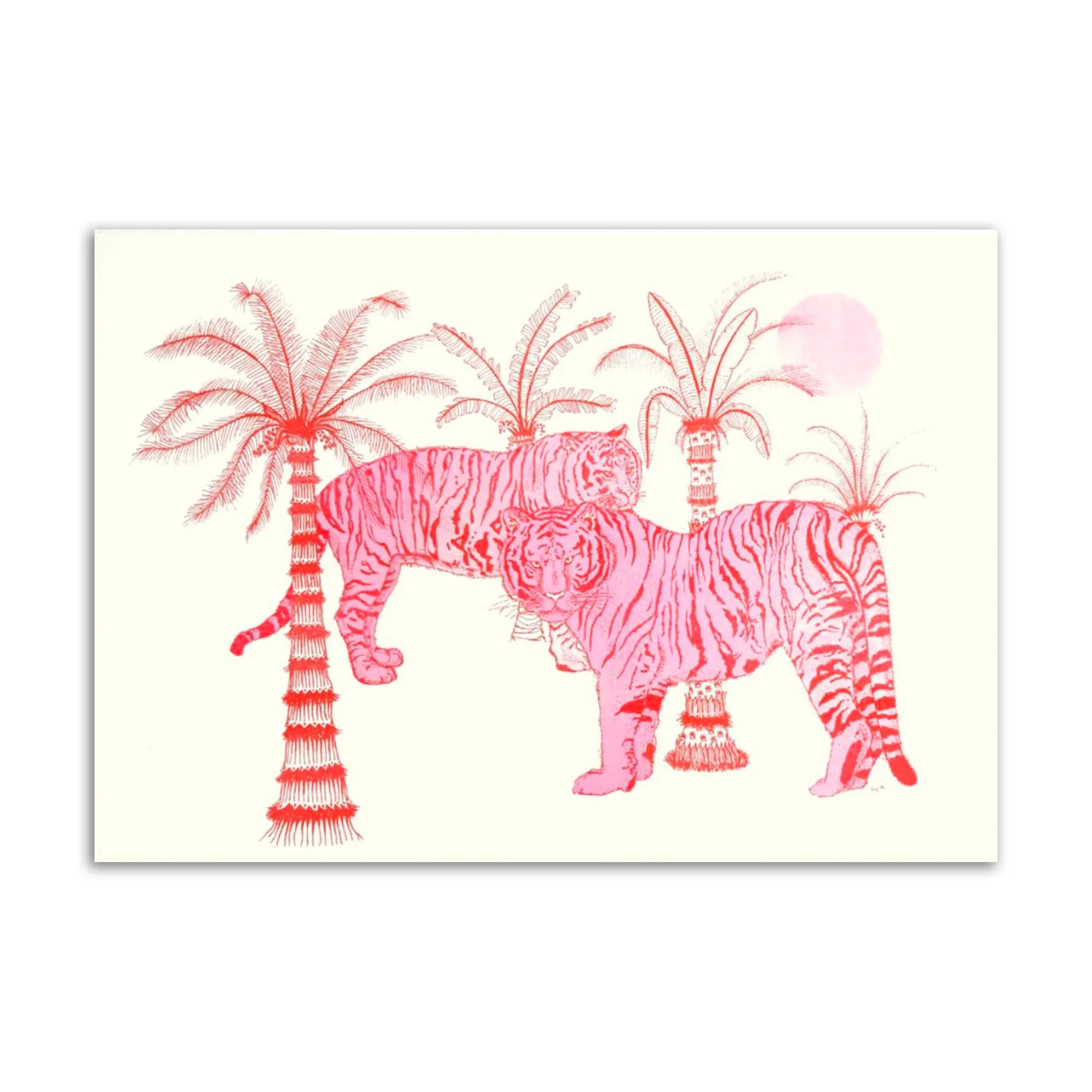 Pink and red tigers, A3 risograph print by Henriette