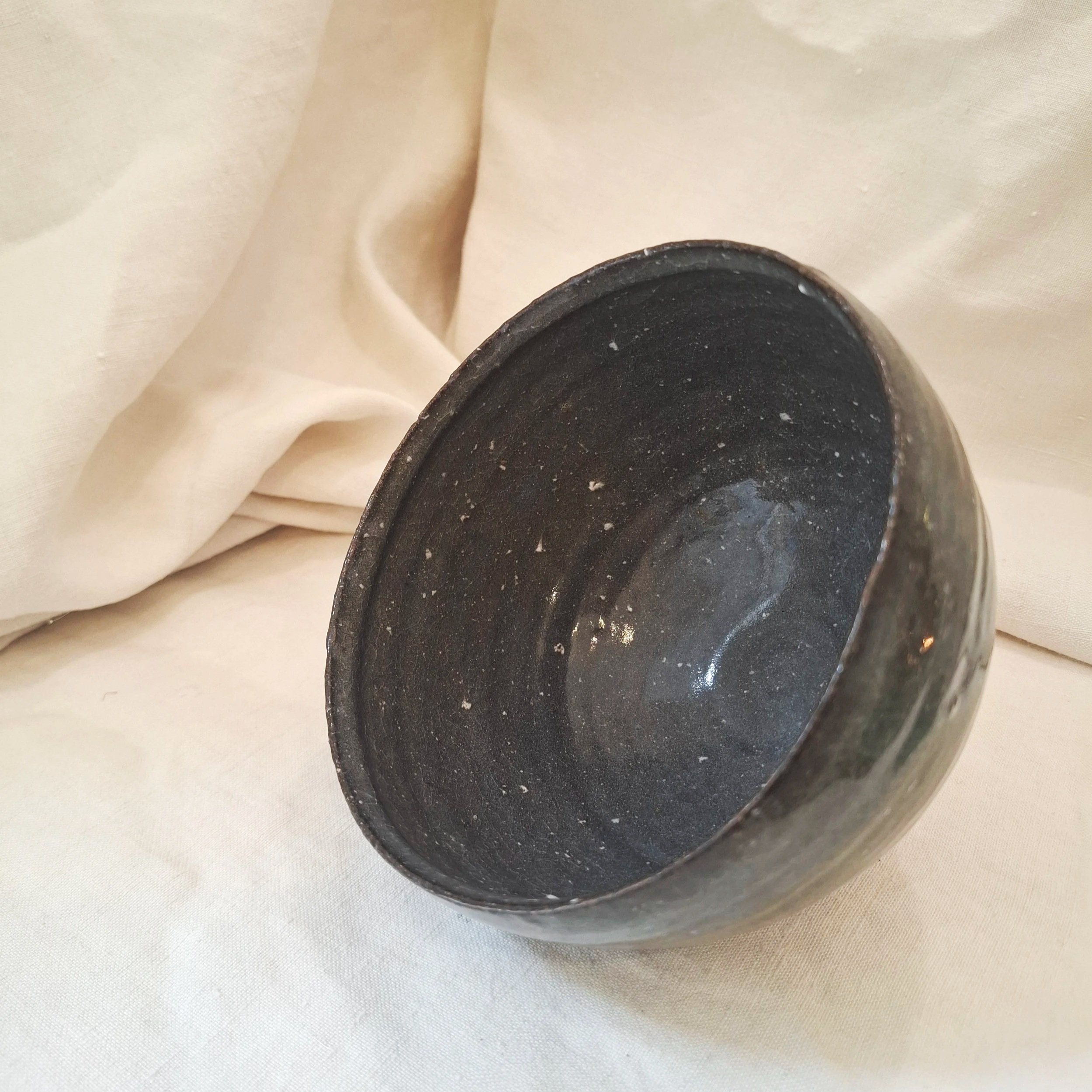 Dark grey glazed stoneware bowl by Miguel Neto