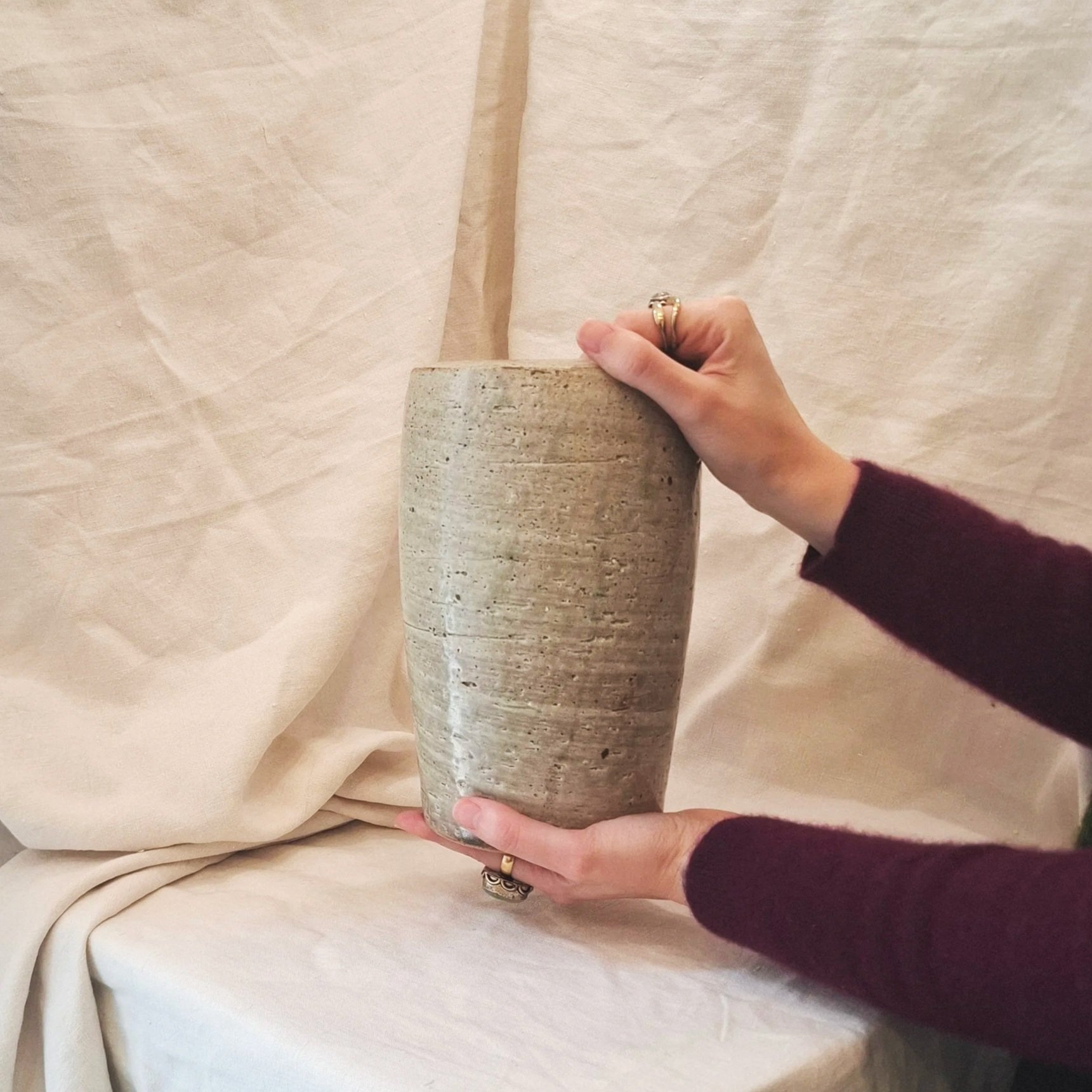 Grey green glazed stoneware vase by Miguel Neto