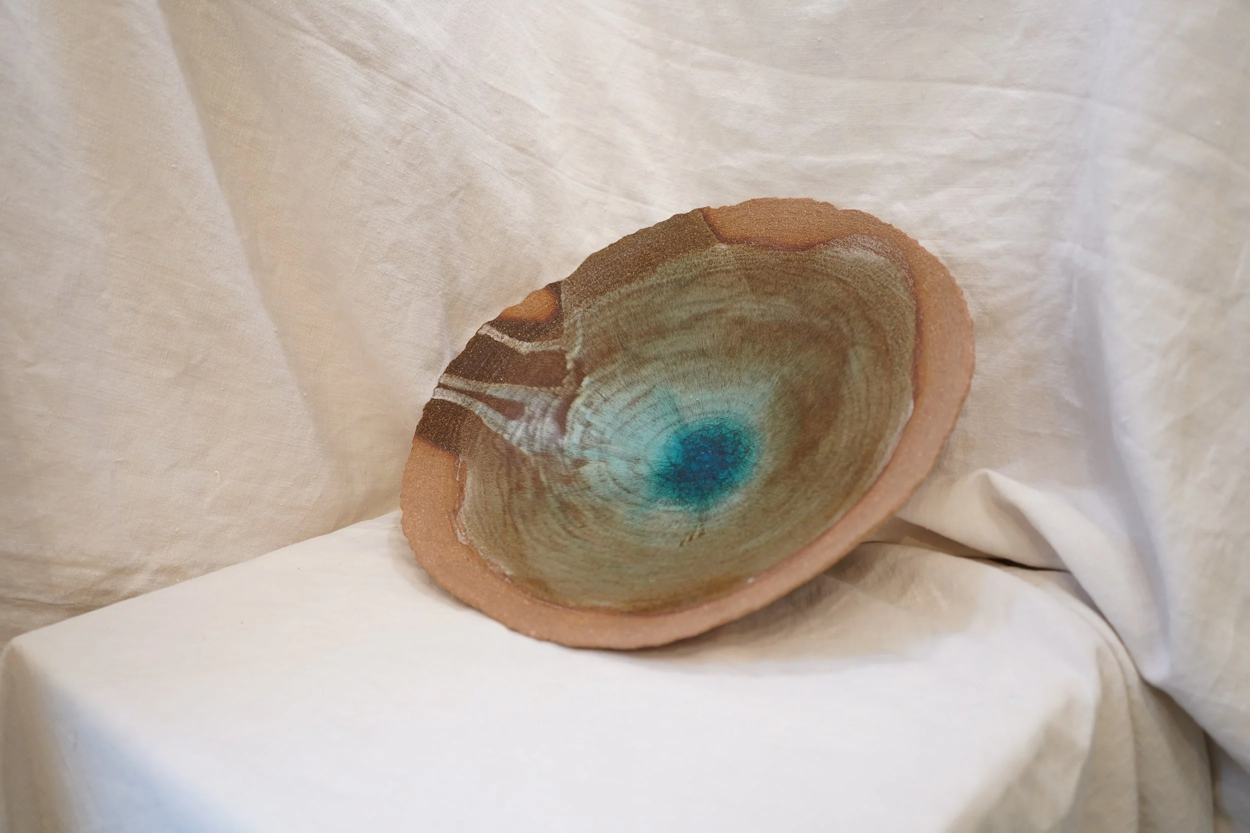 Blue and brown, large stoneware bowl by Anabela Camelo