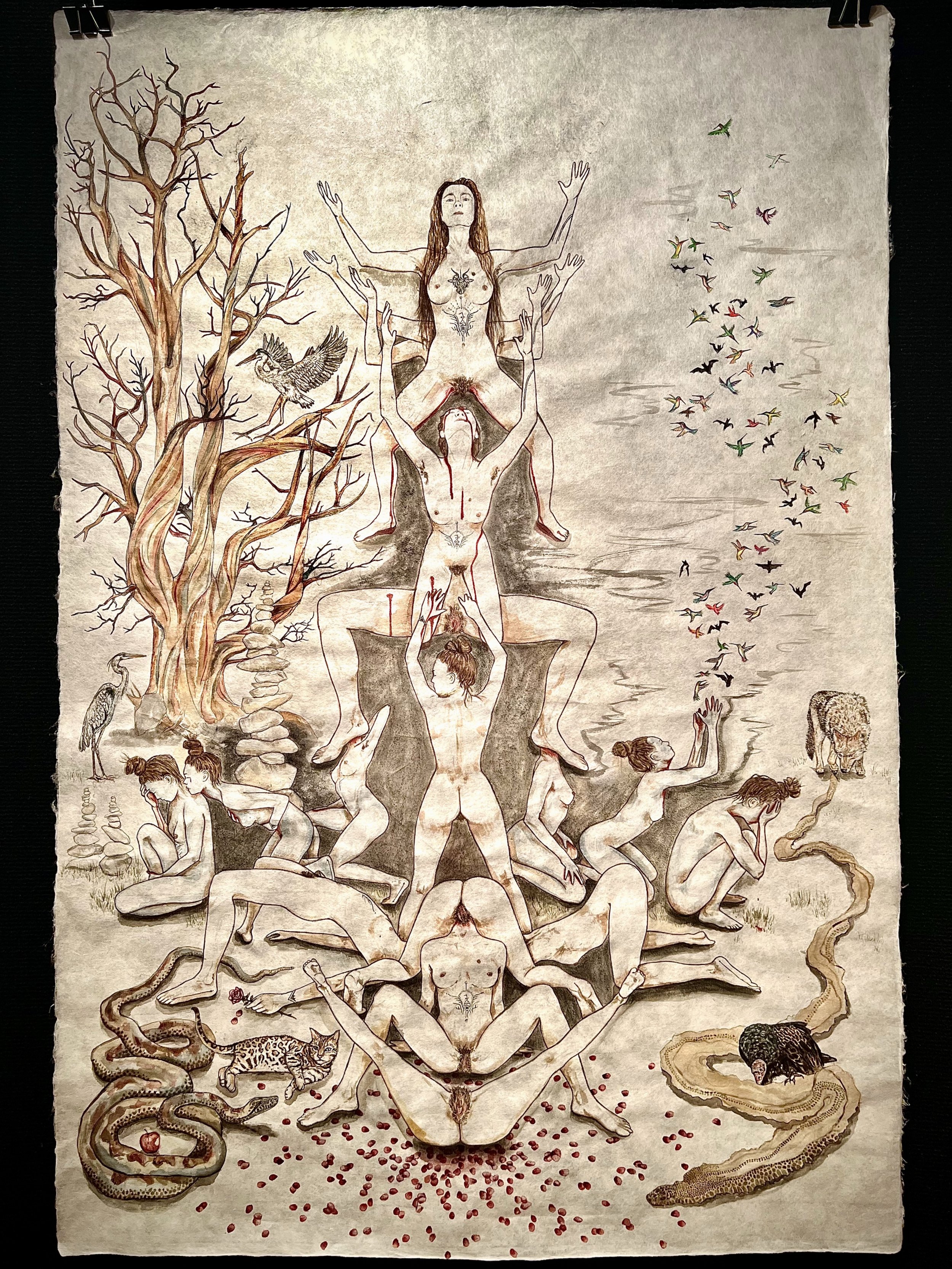 Womb Clearing (2019), watercolor, colored pencil, & marker 24"x36"