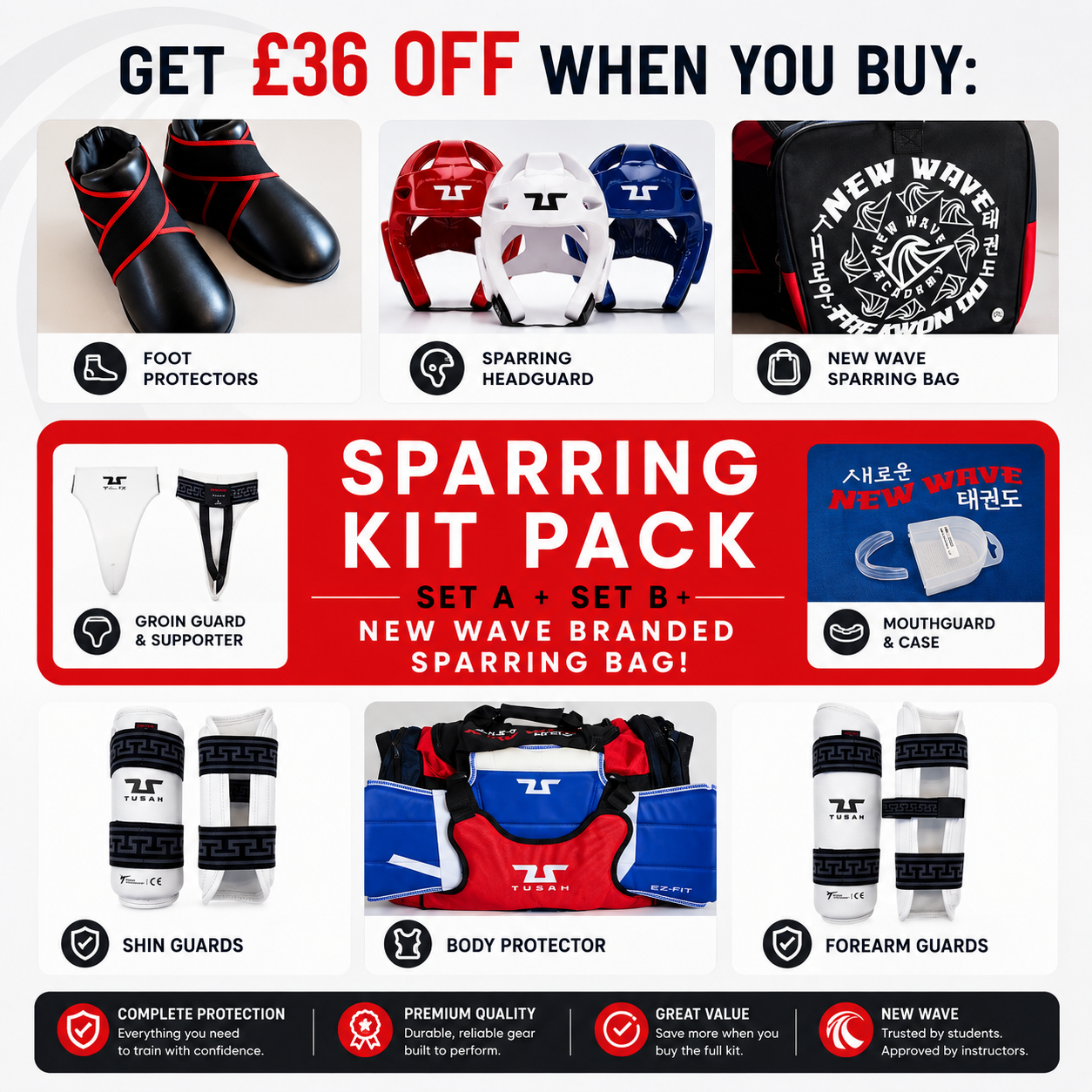 New Wave Student Discount: SET A + SET B- Sparring Pack + New Wave Branded Sparring Bag