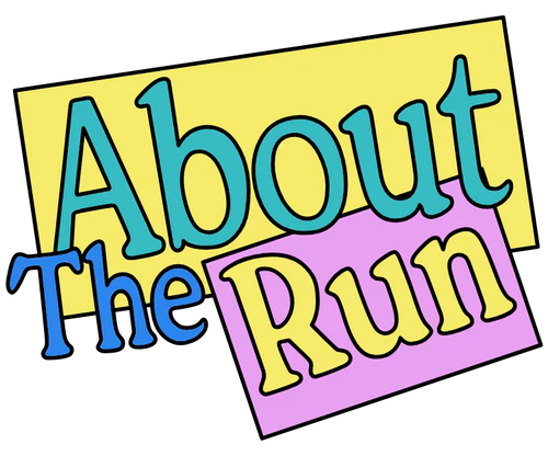 Colorful About The Run logo with each word in different bright colors