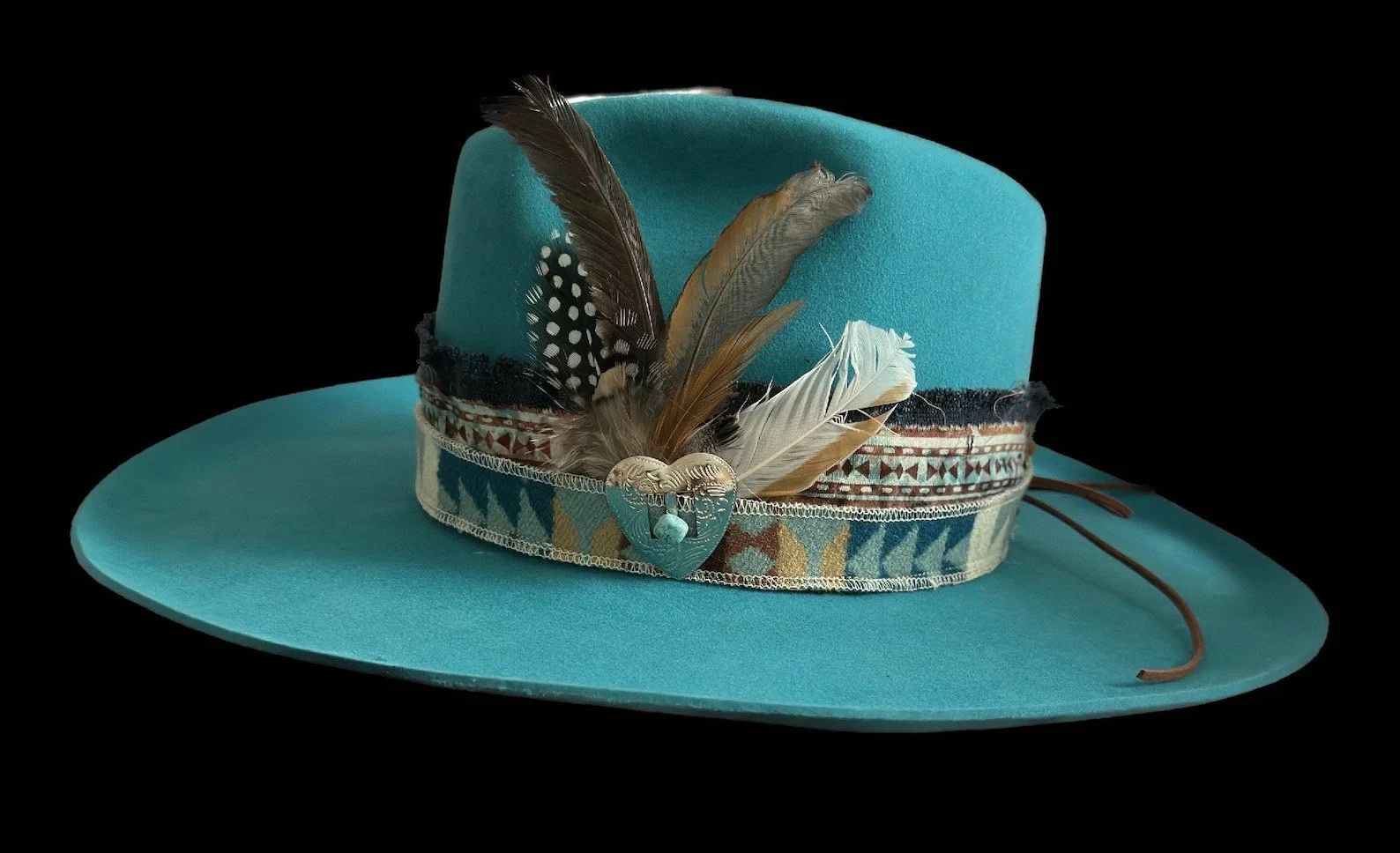 Terquoise…  Wide Brim Vegan Felt Rancher Hat  Custom Brim Adornment