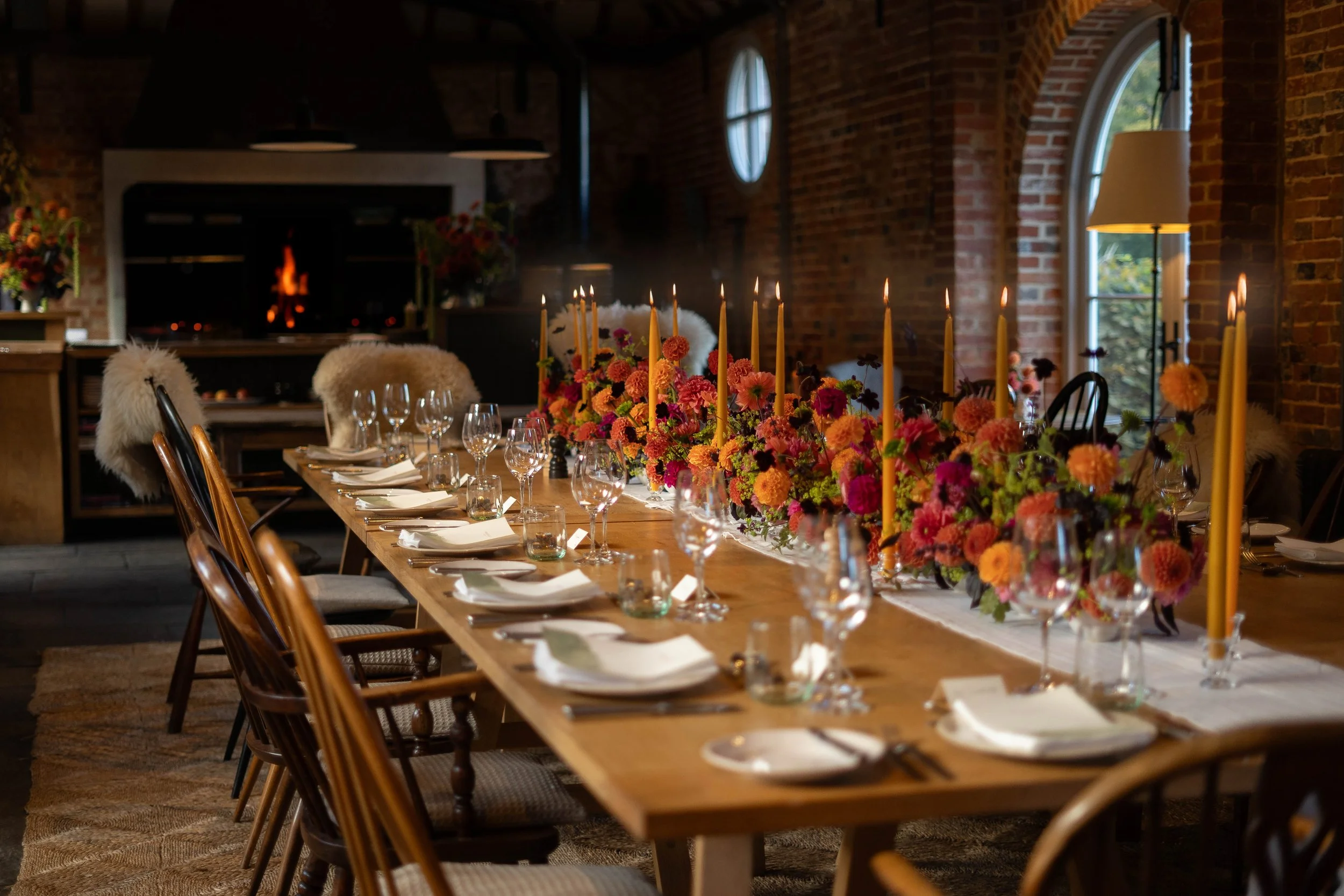 Autumnal candlelit floral tablescape