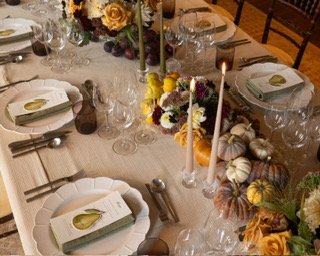 Harvest gourd themed private dinner with candles
