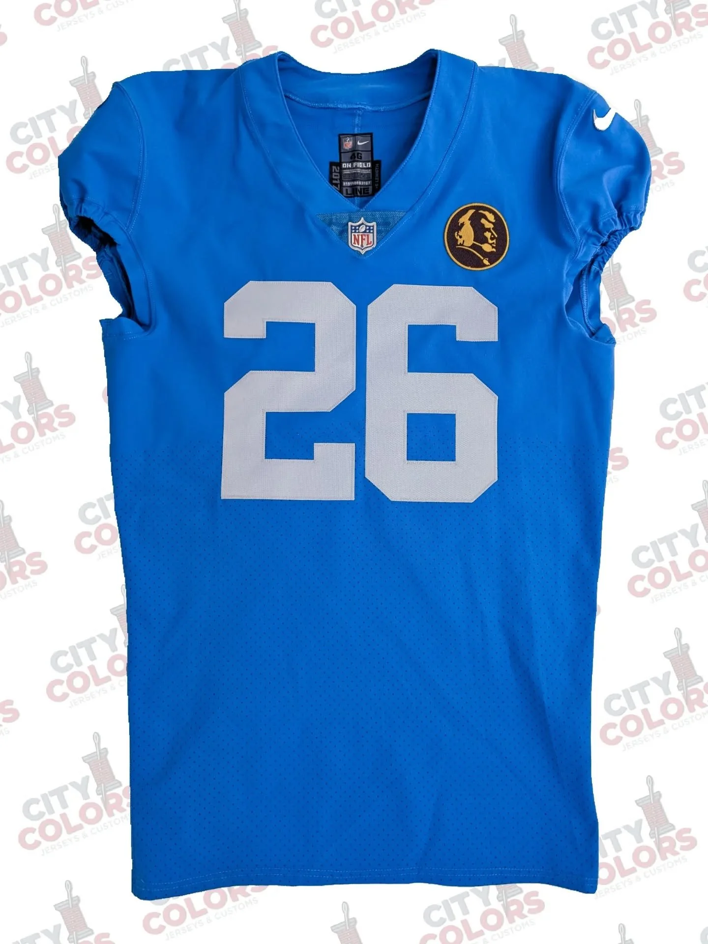 This on-field authentic Detroit Lions jersey was stripped and sent to me to be cleaned and redone as a Jahmyr Gibbs Thanksgiving jersey. The lettering kit, from designing the custom font to cutting and nameplate creation, was made in-house @citycolor