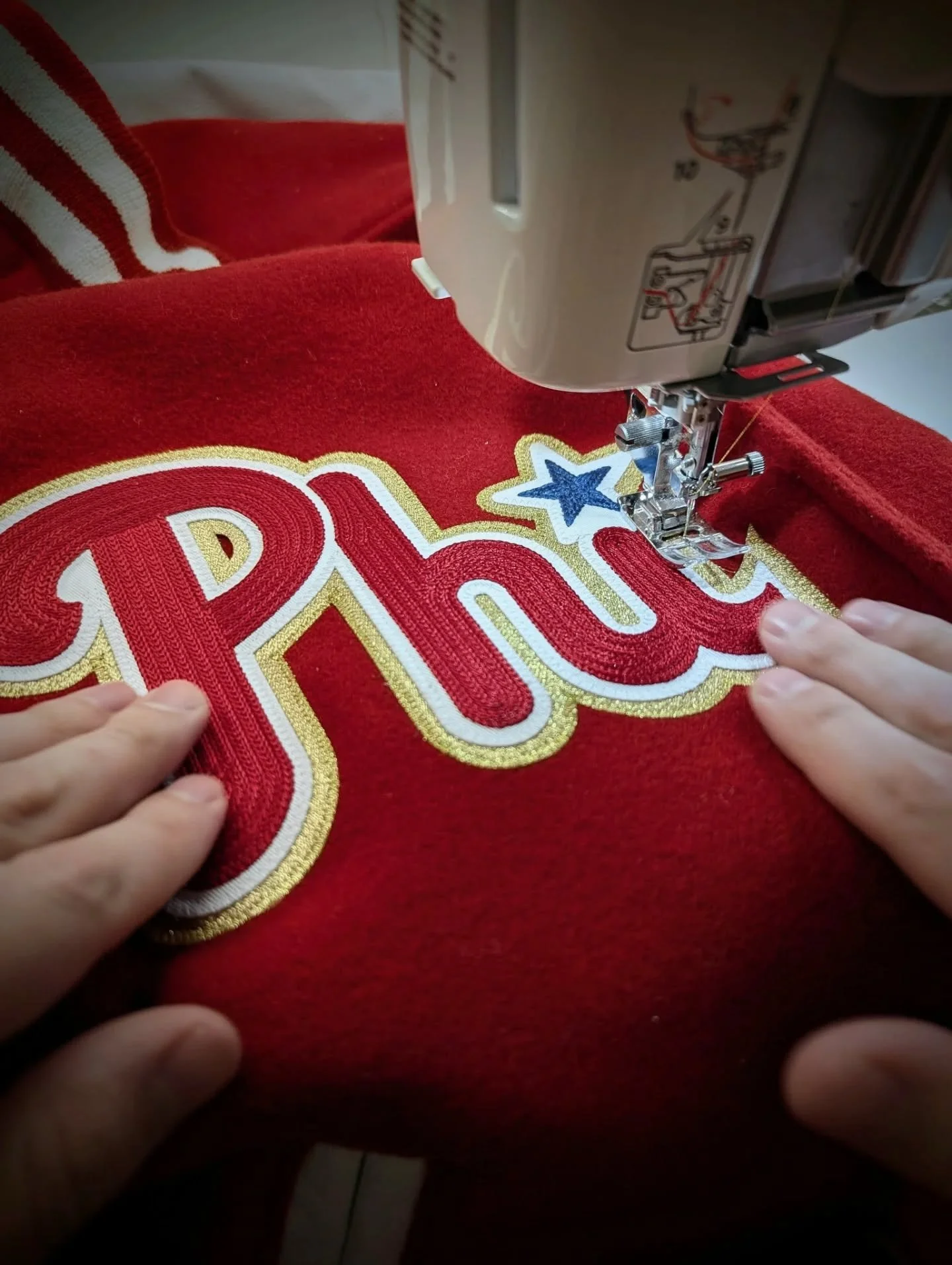 A few #behindtheseams photos of piecing together the High Hopes varsity jacket