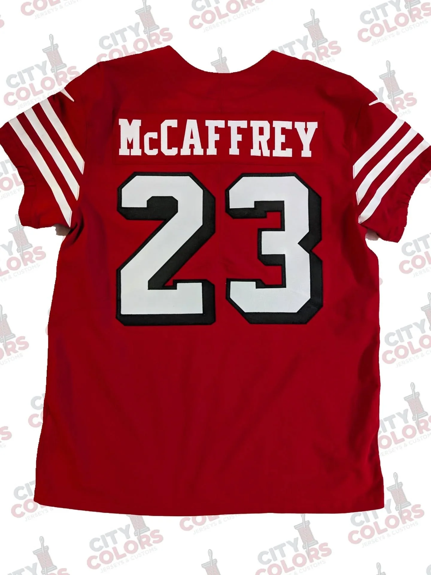 A new customer sent me his blank 49ers find to be turned into a Christian McCaffrey jersey, complete with a kiss cut drop shadow on the numbers.

#footballjersey #customjersey #49ers