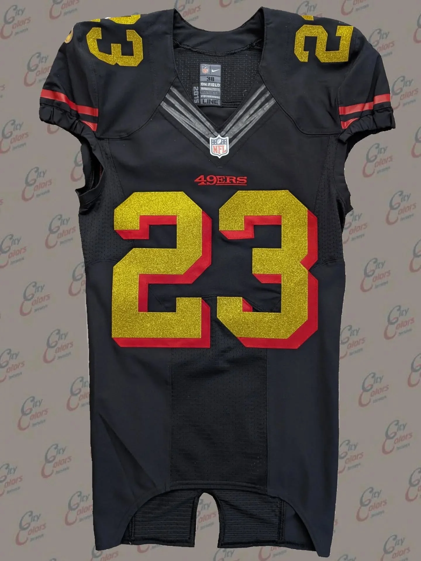 Gold Rush: my customer wanted to get creative with his team-issued San Francisco 49ers jerseys. I was all for it. We went with a metallic gold theme to create a bold alternate jersey befitting of Northern California's history.

#49ers #footballjersey