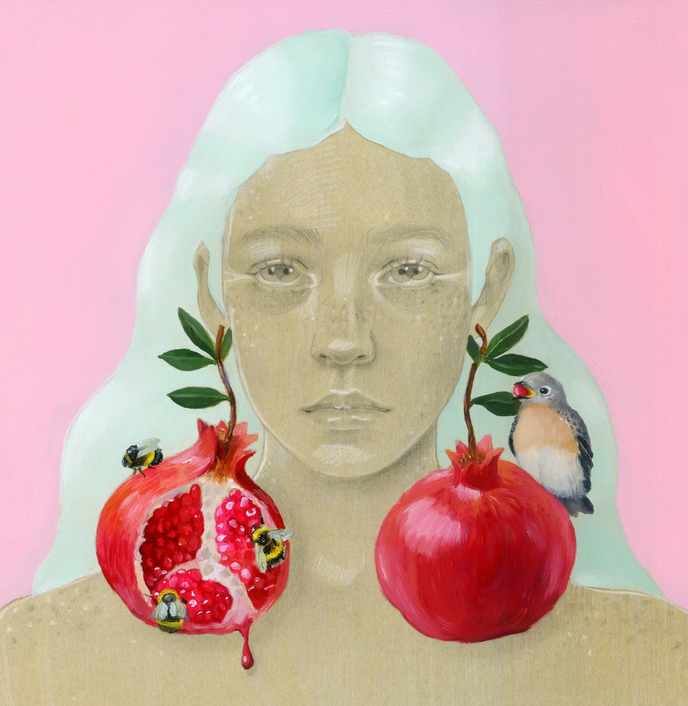 'Cell Division' 2025 - graphite and oil on 12 inch birch wood panel. Available from Quirky Fox NZ