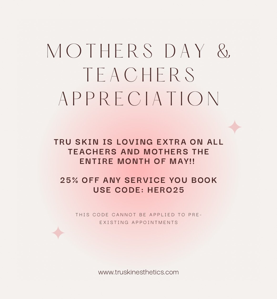 Happy Saturday!!☀️ Teachers Appreciation Week and Mother&rsquo;s Day are almost here!🥰
To show love to all the teachers and mamas in the world, starting now and throughout the entire month of May, you can get 25% off any service you book using code: