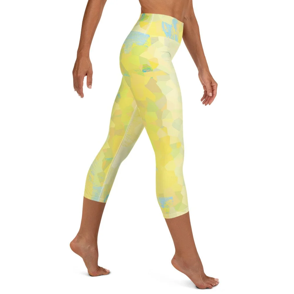 Yoga Capri Leggings Yellow Flowers — MiANGELO FINE ART
