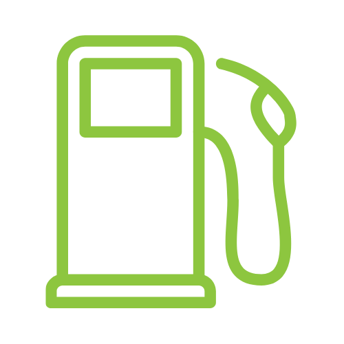 Green outline illustration of an electric vehicle charging station with a charging cable.