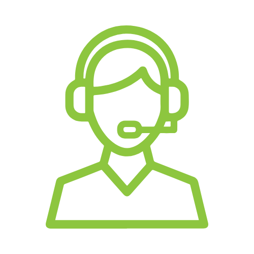 Outline icon of a customer support representative with headset and microphone