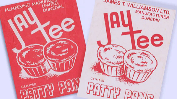 Two historic Jaytee Baking Cups product designs and packaging labels featuring the cupcakes and the words 'Jaytee Crimped Patty Pan' text.