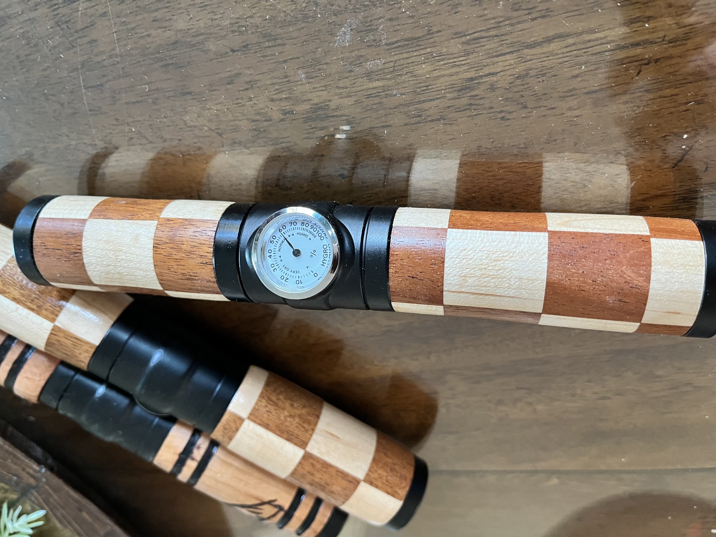 Cigar Holder and Humidifier - Hand Turned - CHECKERED MAHOGANY AND MAPLE
