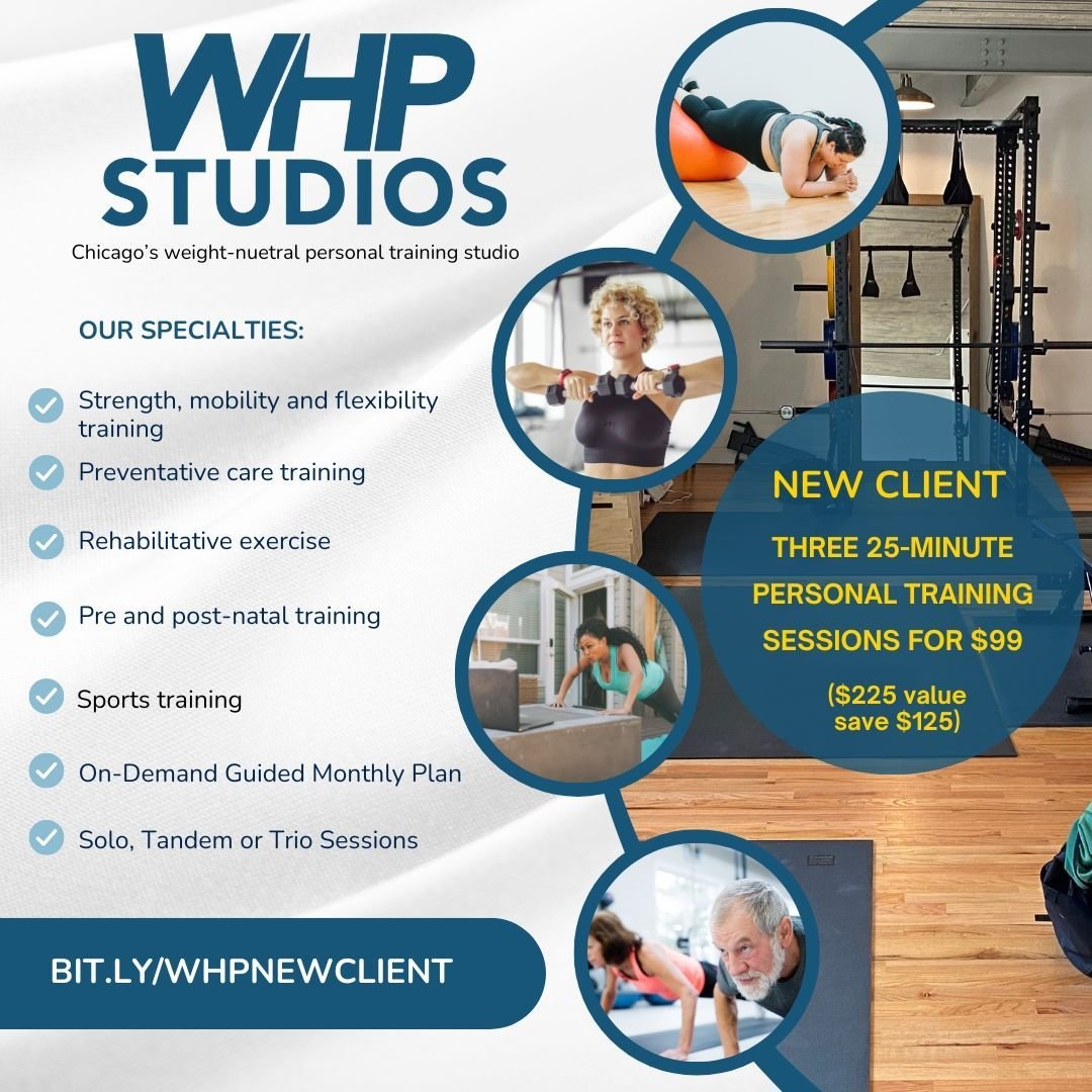 It's a beautiful day in Chicago! The sun is shining and so should you! Check out our New Client Package! Three 25-minute sessions to help you build strength, mobility, and flexibility. Let's get you started! bit.ly/whpnewclient.