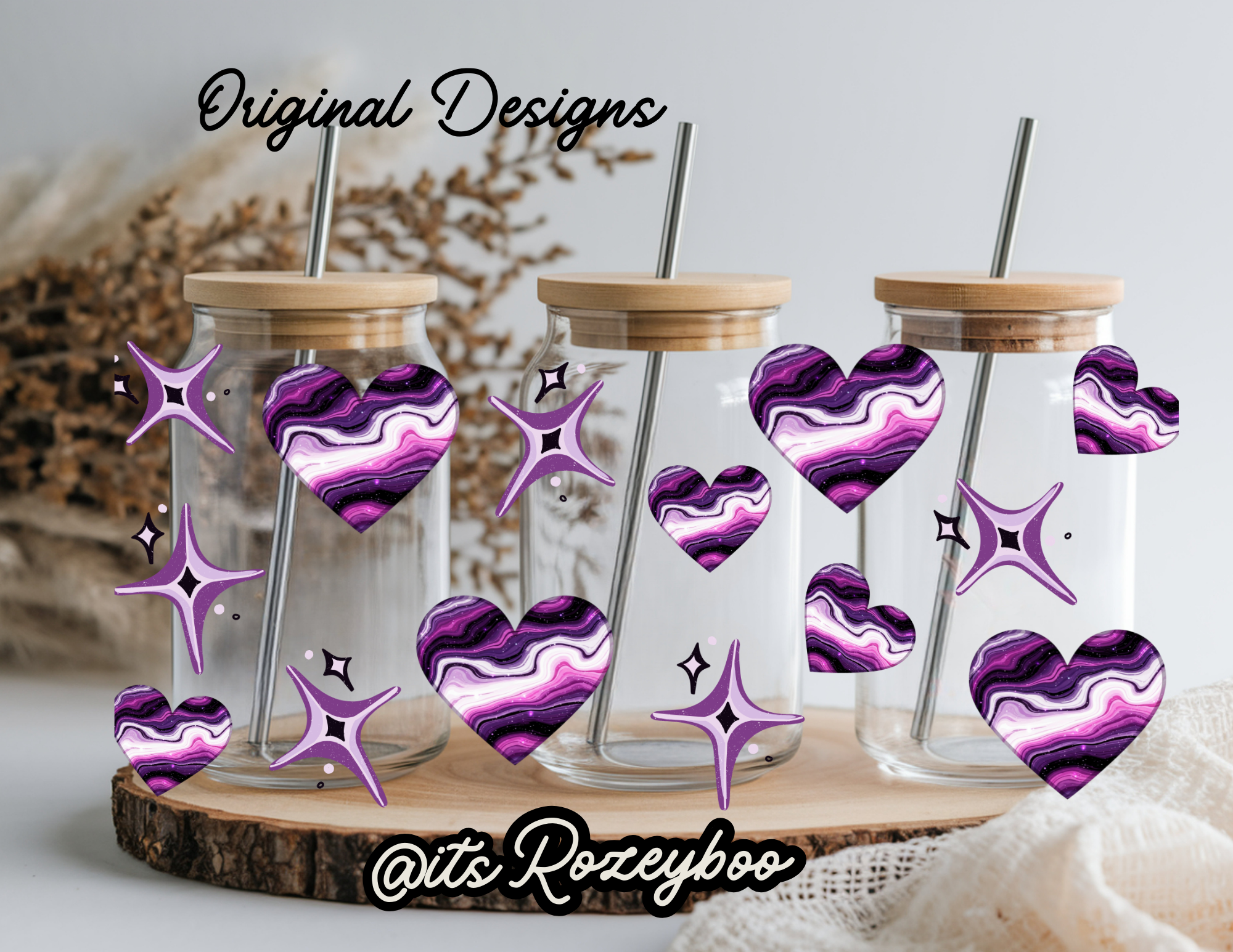 Purple Hearts and Stars UVDTF wraps 377E