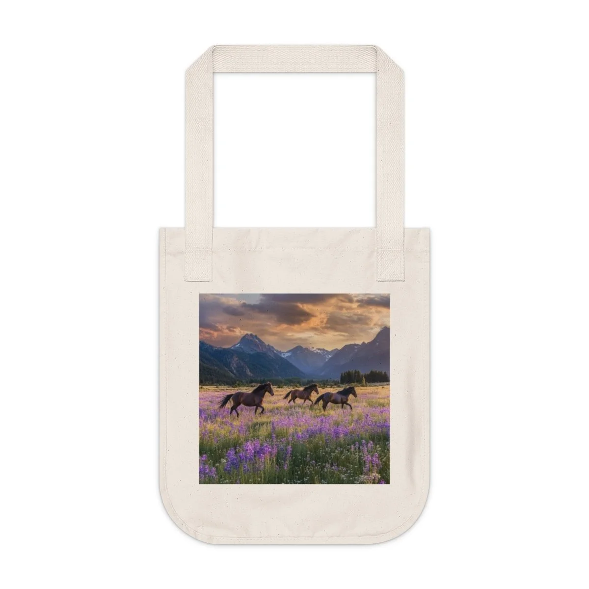 Wild Horses in Lupine Organic Canvas Tote Bag