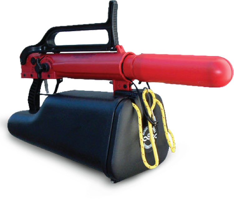 Red commercial line launcher with storage bag