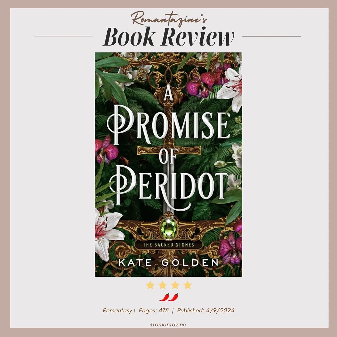 A Promise of Peridot
By @kategoldenauthor 
Released: 4.9.24

Book Ratings:
⭐️⭐️⭐️⭐️
🌶️🌶️

Book Review (no spoilers):
This book was so much fun! I love the world that Kate has built. It is so easy to understand but complex enough to keep it interest