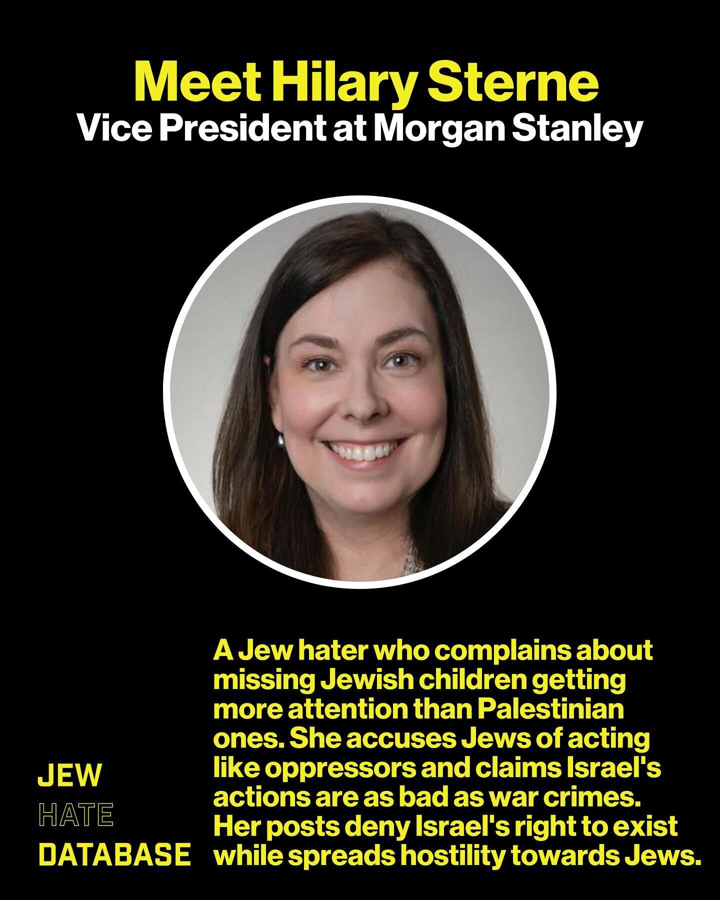 Hilary Sterne- a Jew hater who complains about missing Jewish children getting 
more attention than Palestinian ones. She accuses Jews of acting like oppressors and claims Israel&rsquo;s actions are as bad as war crimes. Her posts deny Israel&rsquo;s