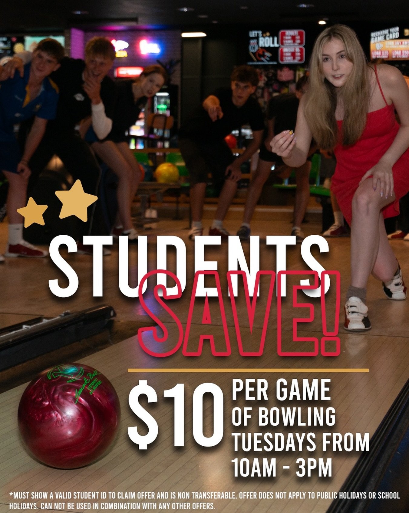 I&rsquo;ve got an idea on what you can do during your break this Tuesday&hellip; $10 games of bowling? Roll on in to the bowl with your mates!

*Must present a valid form of student identification to claim offer. Only valid to the card holder and is 