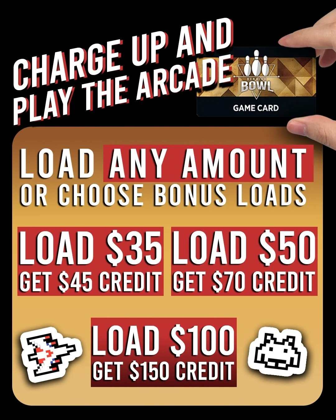 Get a game card and charge up with bonuses! Great value to play all your favourite games. Why not come check it out this weekend?

#bendigo #bowling #arcade #fun #value