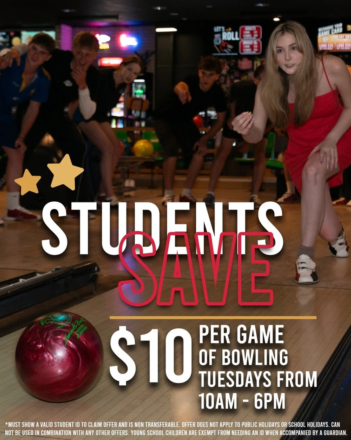 I&rsquo;ve got an idea on what you can do during your break this Tuesday&hellip; $10 games of bowling? Roll on in to the bowl with your mates! NOW WITH UPDATED TIMES! 10am - 6pm!

*Must present a valid form of student identification to claim offer. O