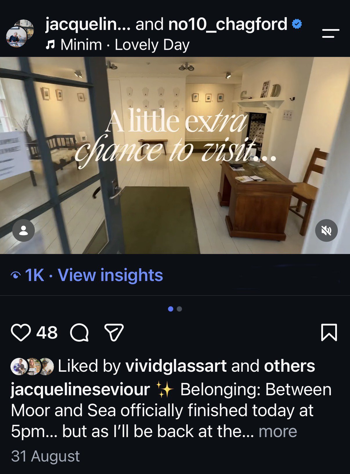 A screenshot of my instagram page collaborating with the gallery